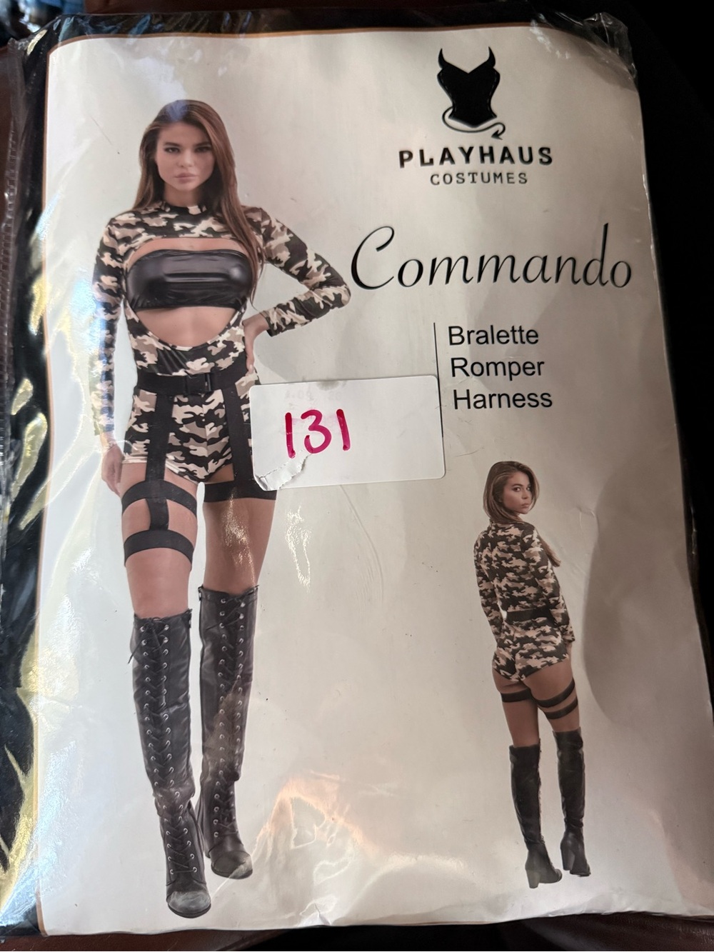 Playhaus 'Commando' Bralette Romper with Harness - Black & White Camo